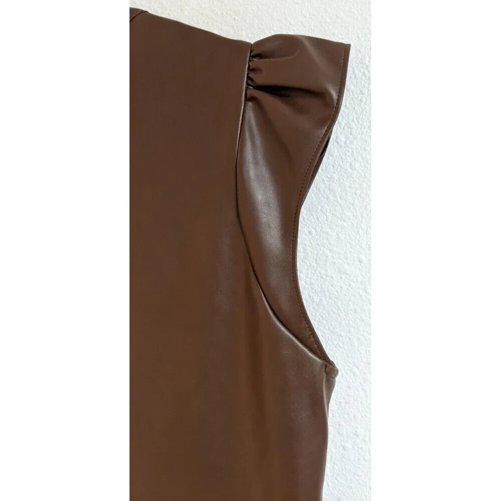 NEW~Women's EVEREVE Ella Brown Faux Leather Tiered Shift Dress M - Picture 9 of 12